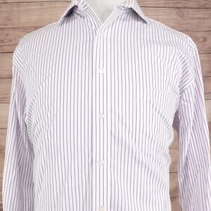 Tasso Elba Dress Shirt Mens Large 16.5 34/35 White Stripe Non Iron French Cuff